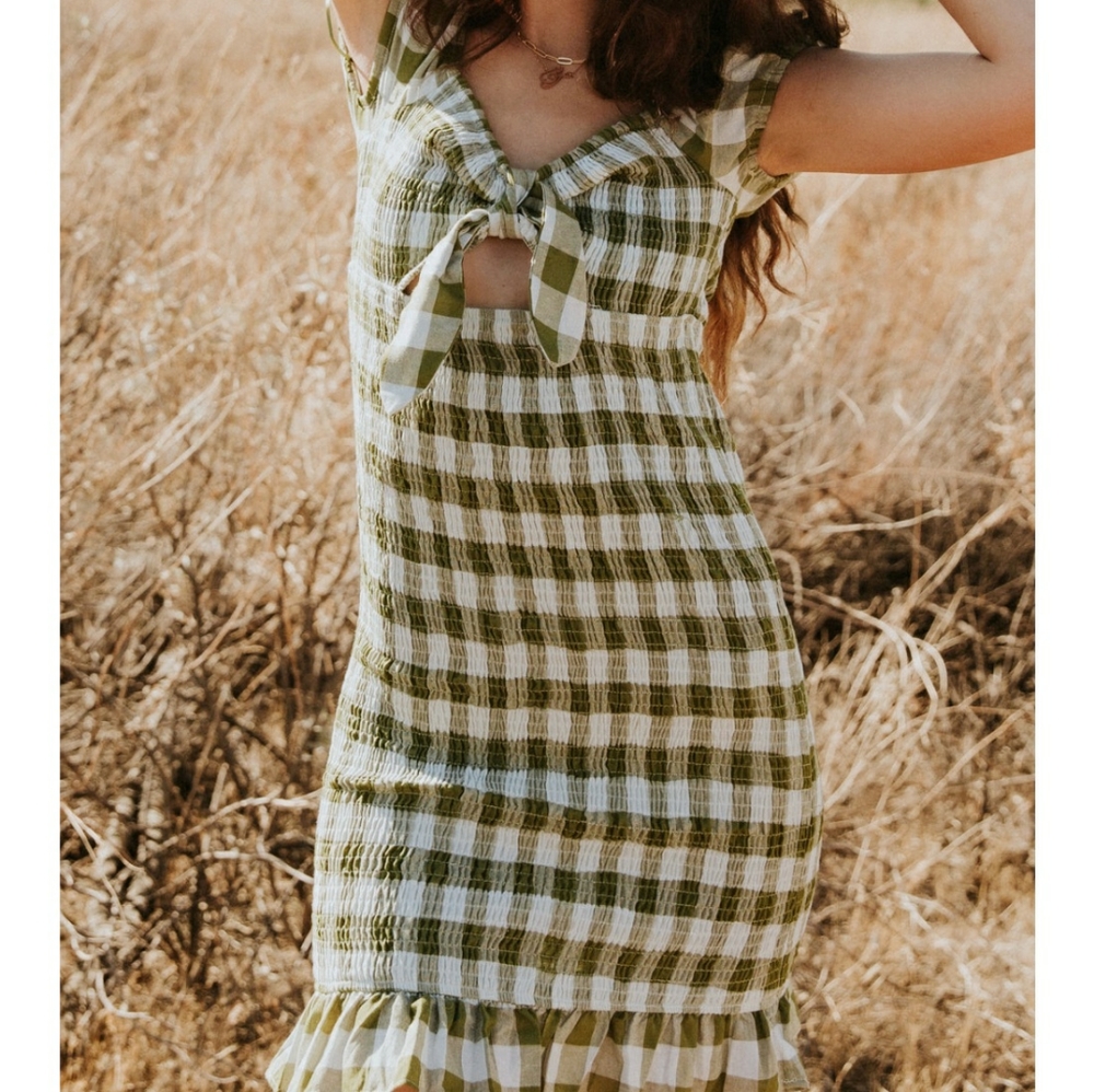 LAST 1❗️PAPERMOON Stitch Fix Vintage Chic Olive Plaid Gingham Dress - Picture 4 of 7